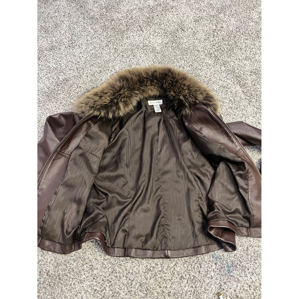 Luxury Women's Genuine Leather Real Fur Collar Jacket Brown Warm Winter Coat Y2K - Picture 9 of 14